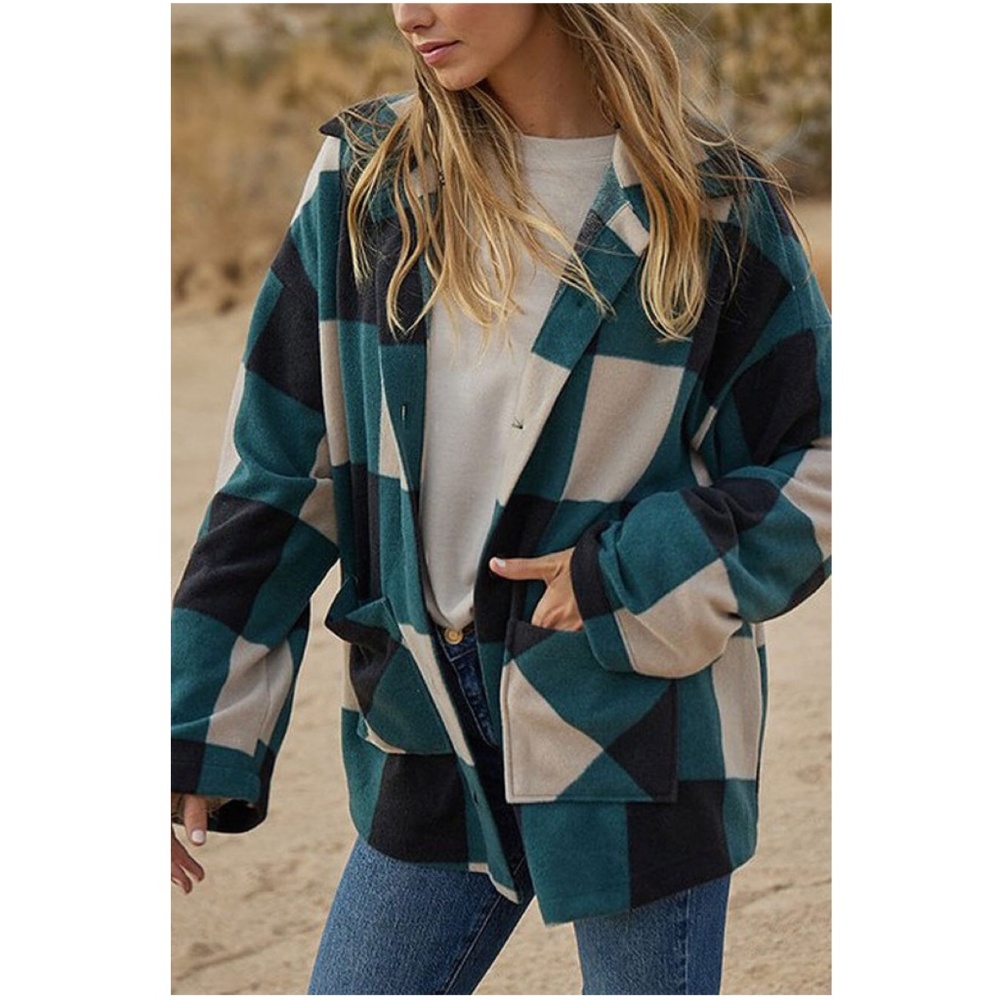 065 Cozy Plaid Button up Jacket Shacket - Picture 2 of 3